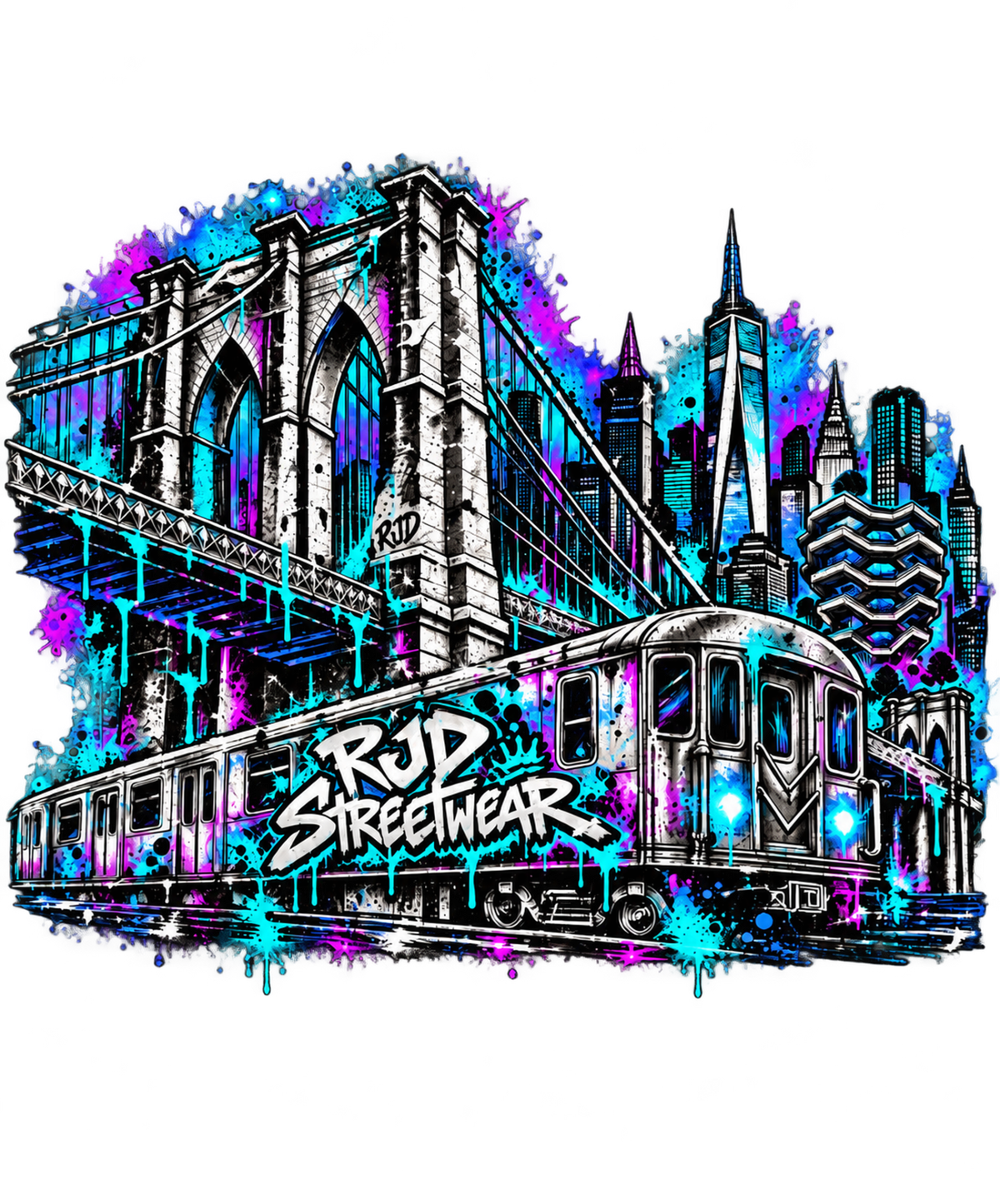 RJDWEAR NYC skyline Brooklyn Bridge subway graffiti artwork